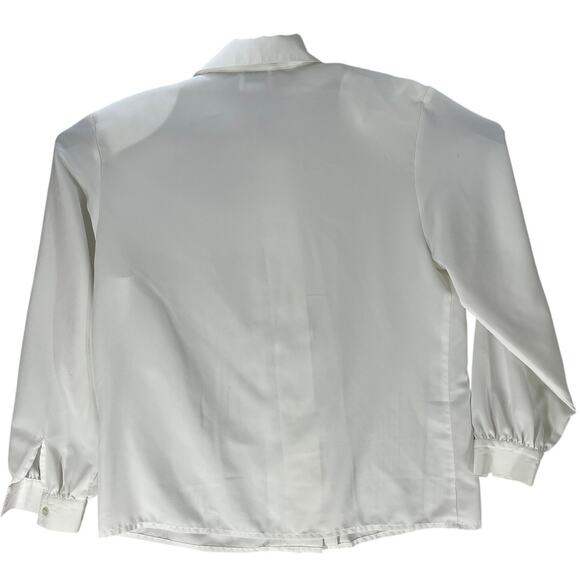 Boston Traveler Blouse Women Size 10 White Long Sleeves Office Minimalist STAIN - Picture 2 of 7